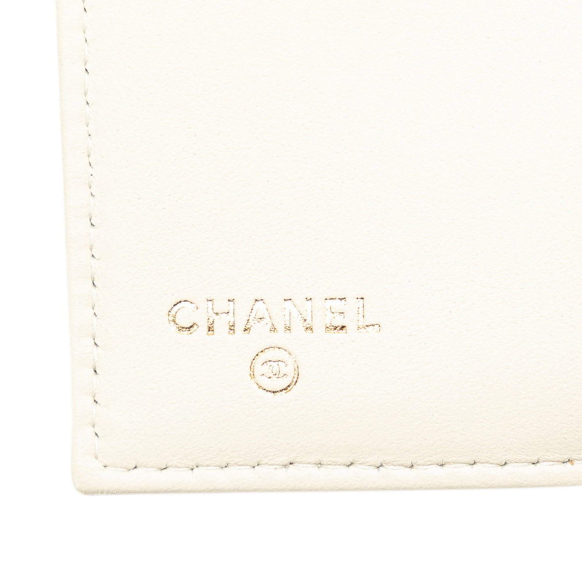 Chanel Matelasse Boy Tri-fold Wallet White Gold Caviar Skin Women's CHANEL