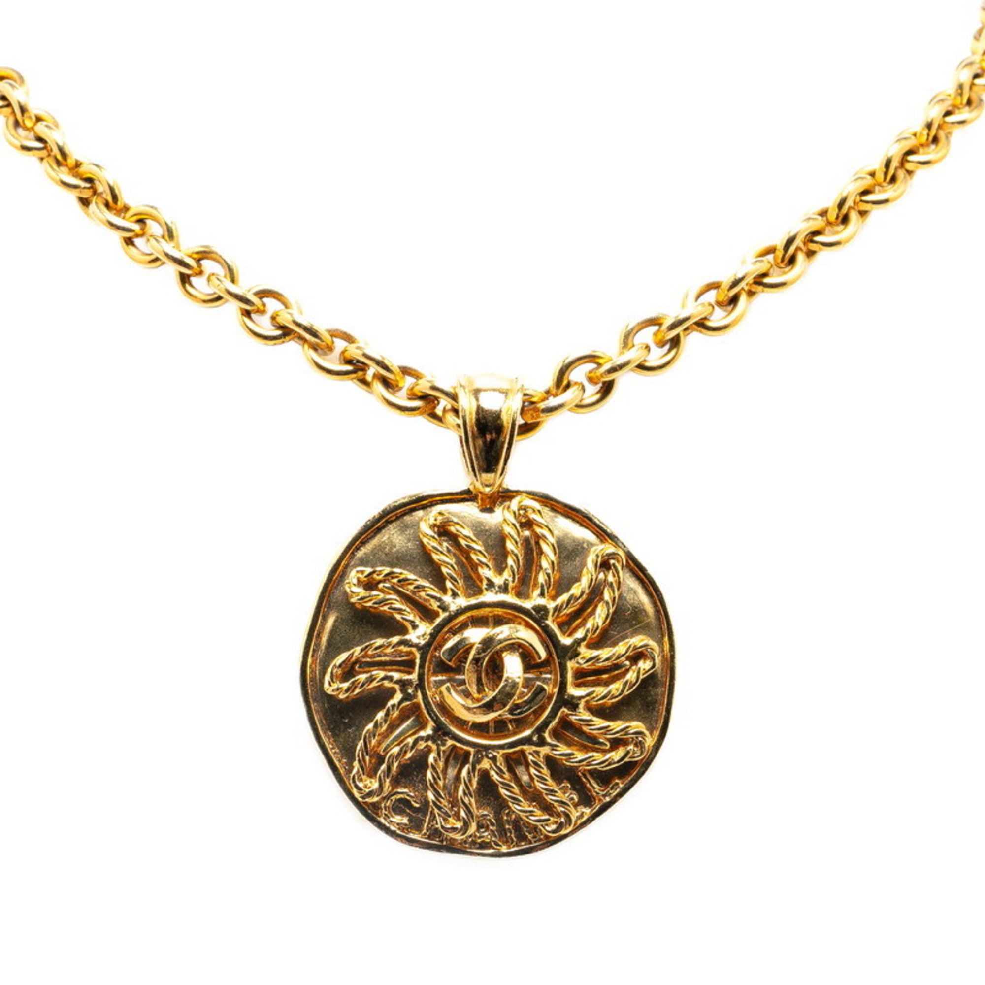 Chanel Coco Mark Sun Motif Necklace Gold Plated Women's CHANEL