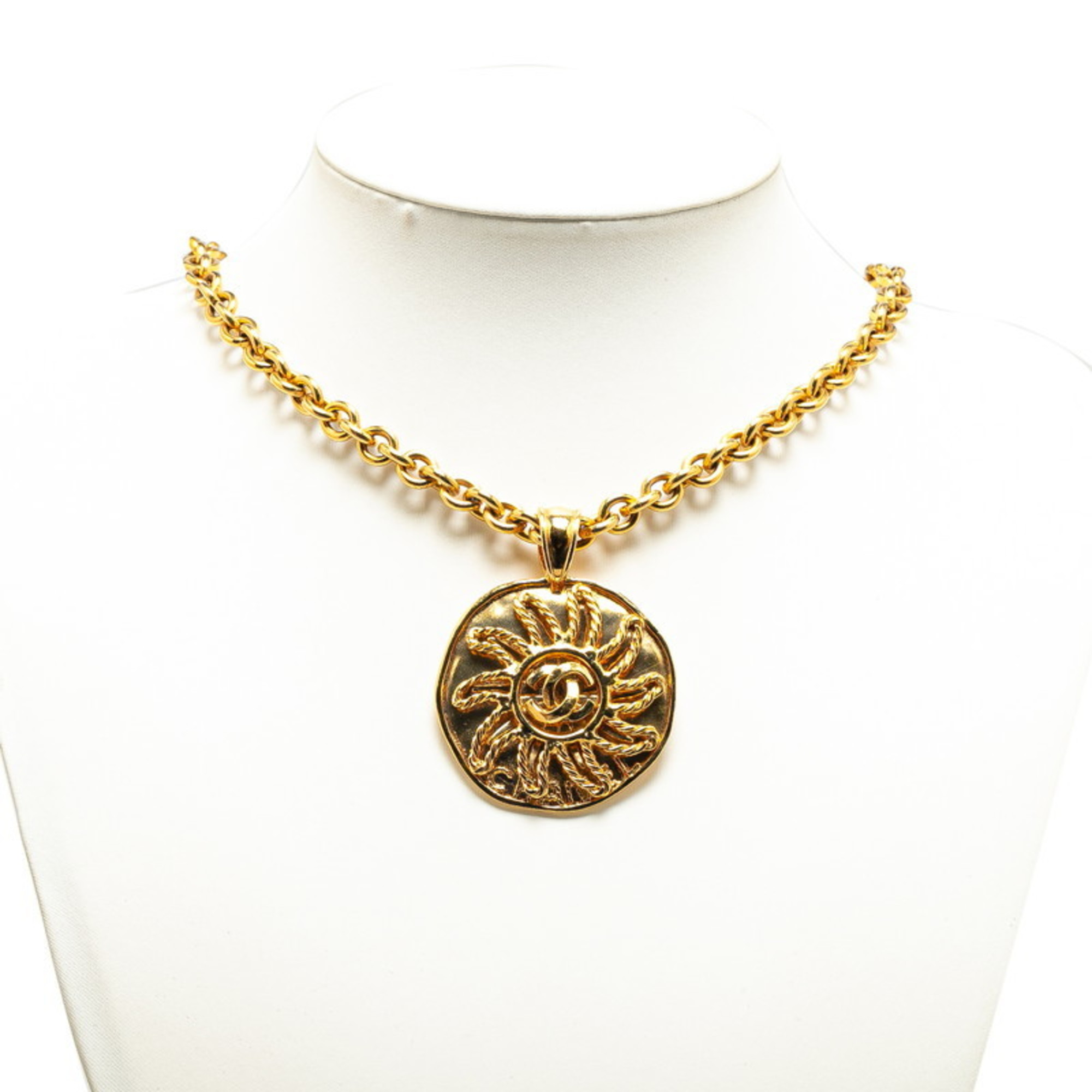 Chanel Coco Mark Sun Motif Necklace Gold Plated Women's CHANEL