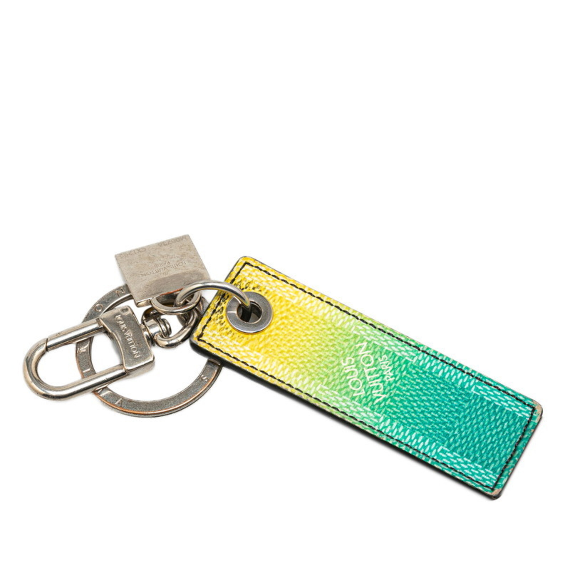 Louis Vuitton Damier Stripe Portocle Gradient Charm Keychain M00736 Vert Yellow Silver PVC Women's LOUIS VUITTON