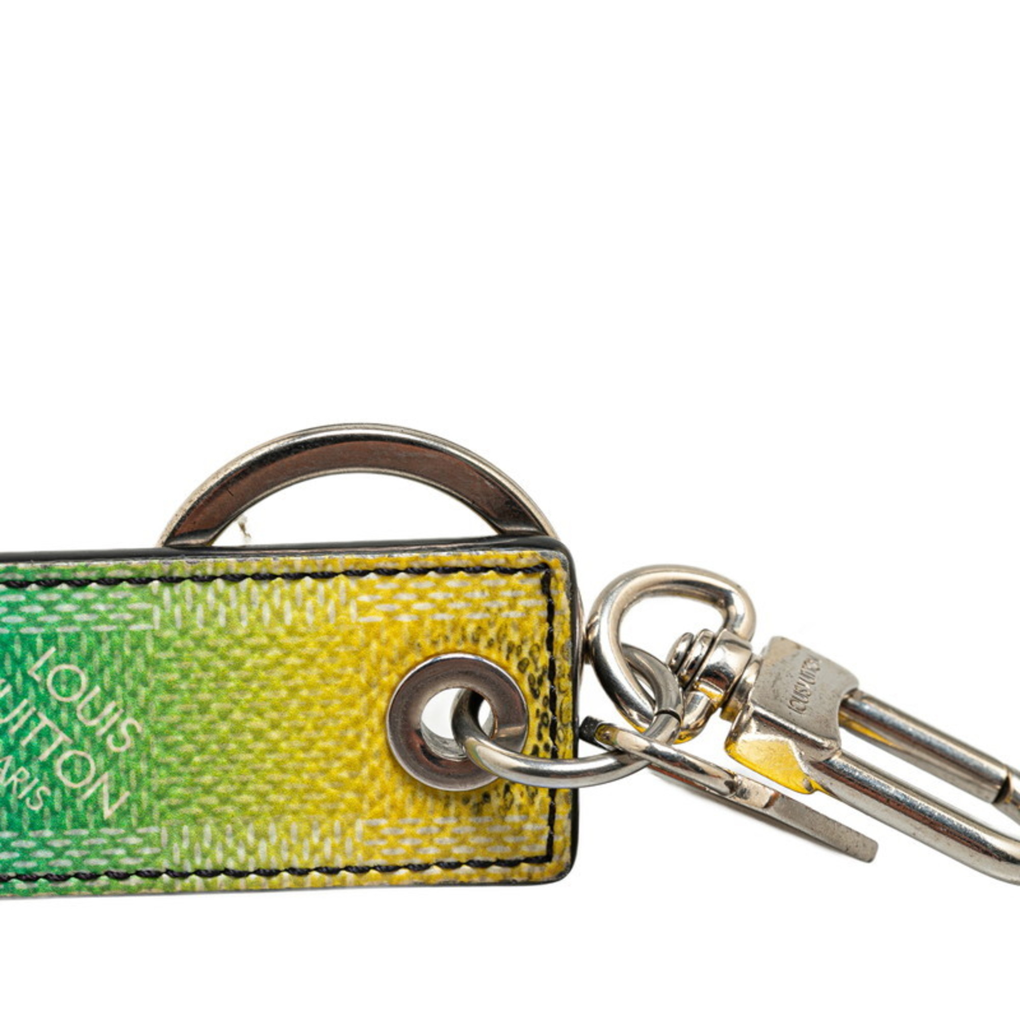 Louis Vuitton Damier Stripe Portocle Gradient Charm Keychain M00736 Vert Yellow Silver PVC Women's LOUIS VUITTON