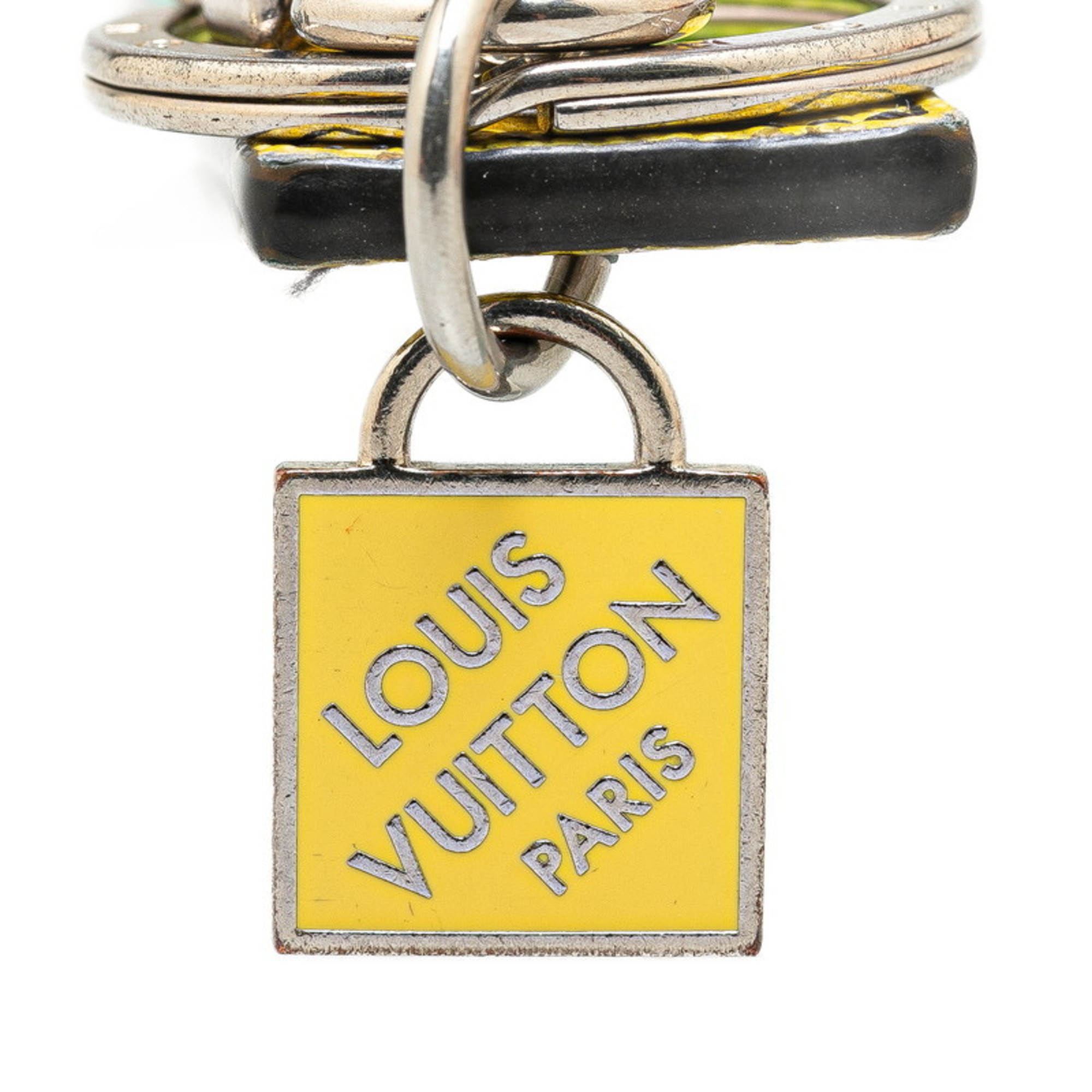 Louis Vuitton Damier Stripe Portocle Gradient Charm Keychain M00736 Vert Yellow Silver PVC Women's LOUIS VUITTON