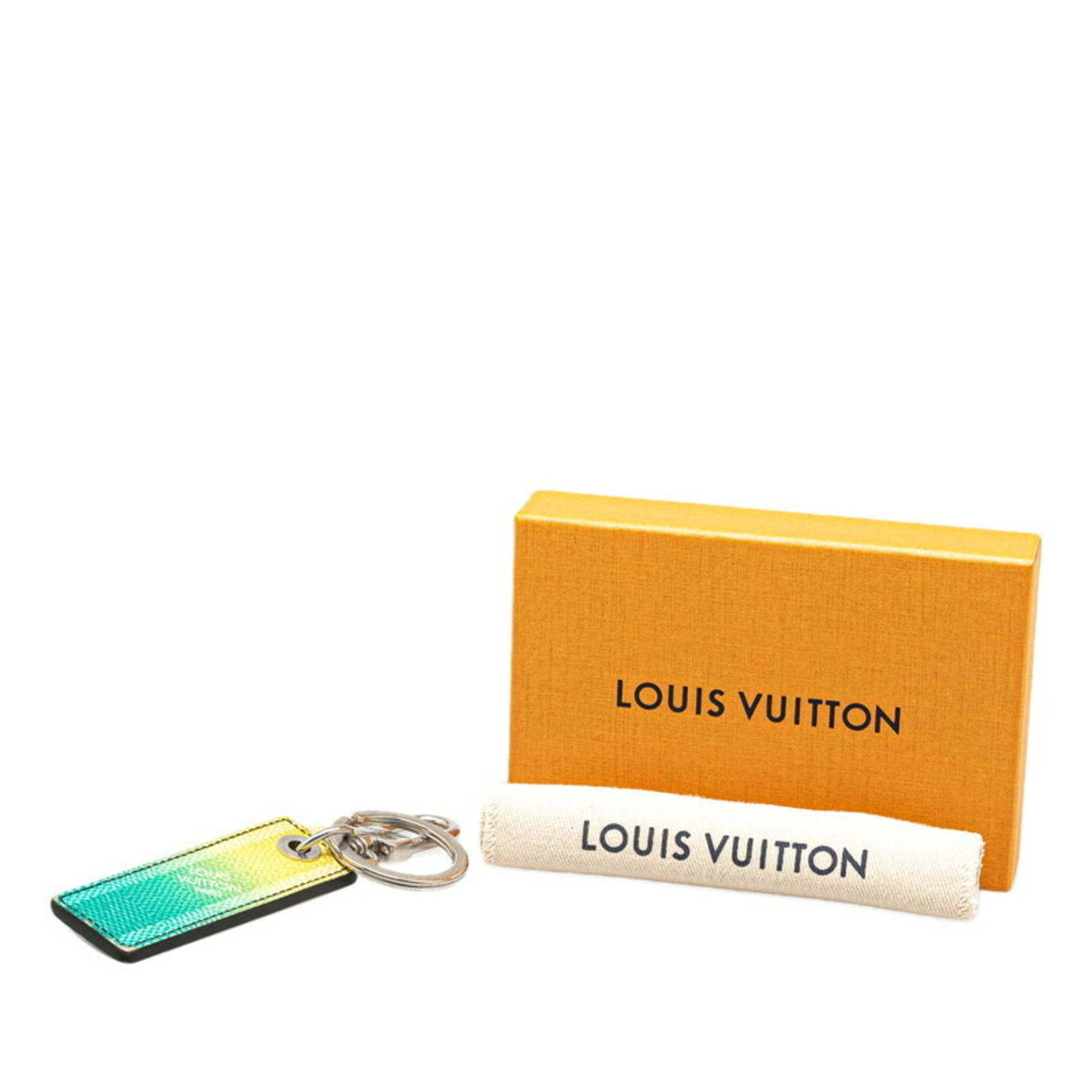 Louis Vuitton Damier Stripe Portocle Gradient Charm Keychain M00736 Vert Yellow Silver PVC Women's LOUIS VUITTON