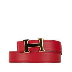 Hermes Constance Reversible H Belt 60 Wine Red Leather Women's HERMES