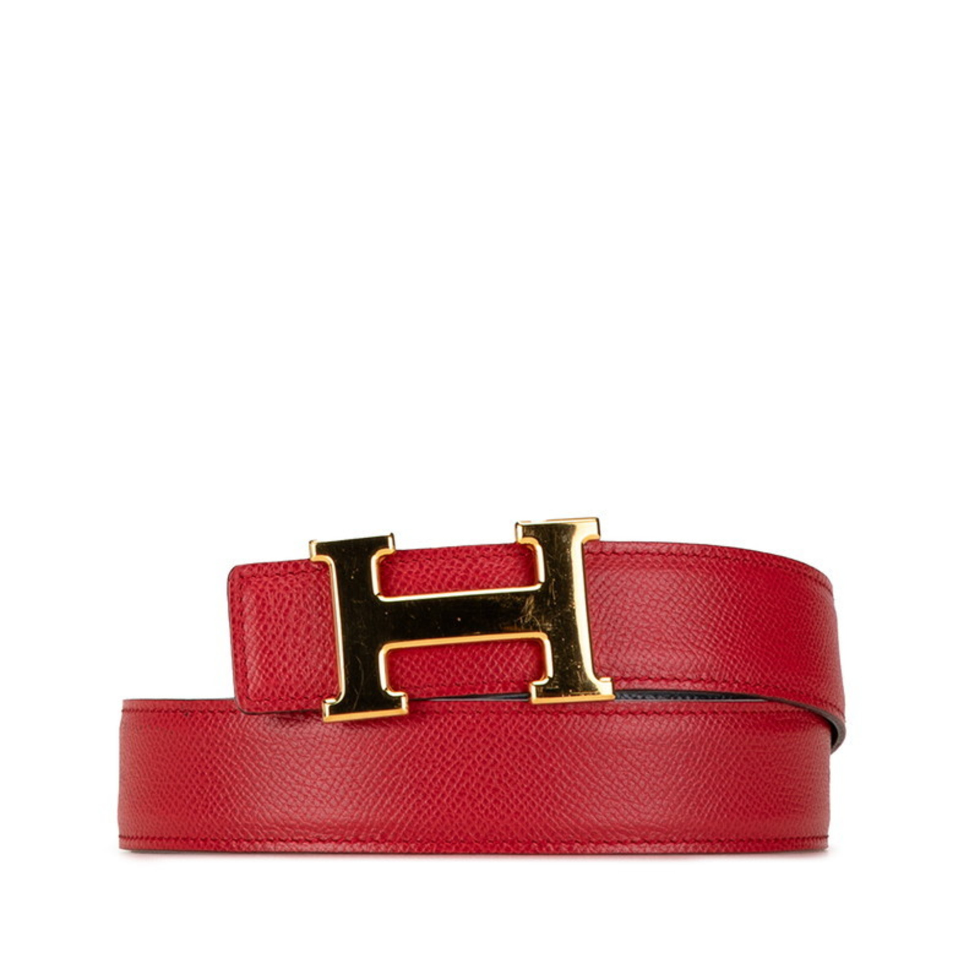 Hermes Constance Reversible H Belt 60 Wine Red Leather Women's HERMES