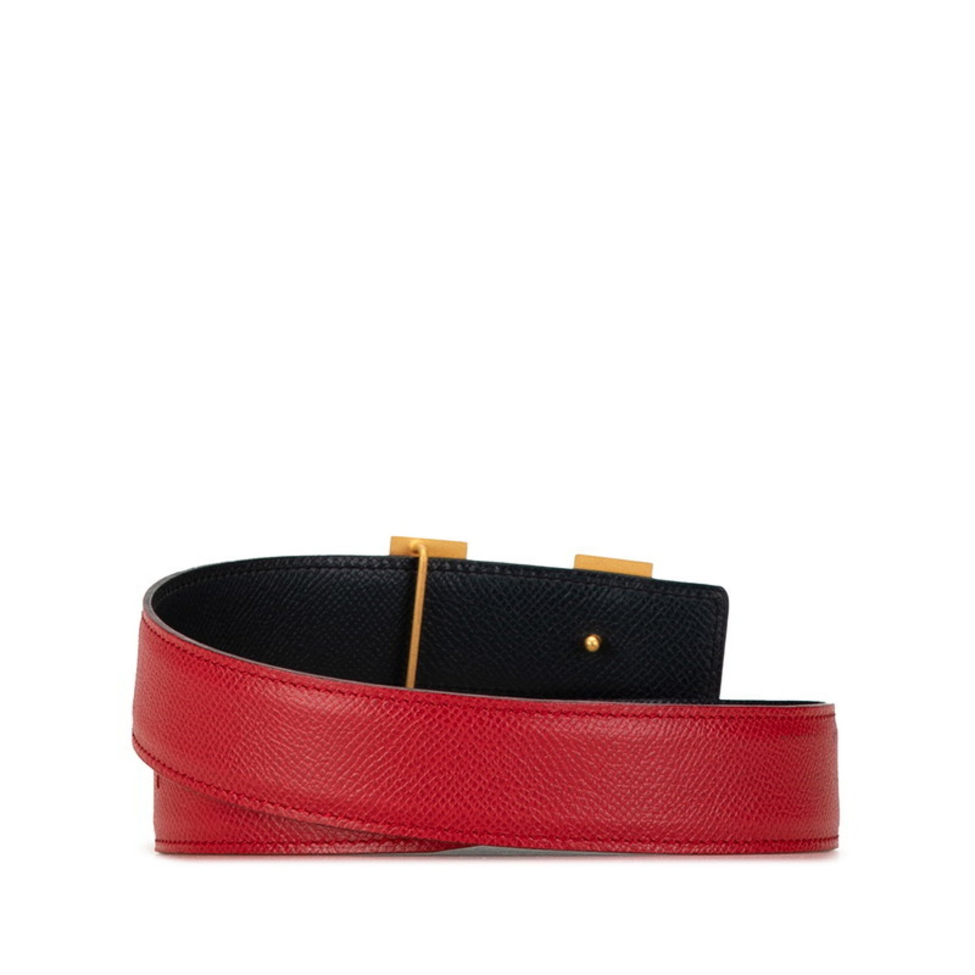 Hermes Constance Reversible H Belt 60 Wine Red Leather Women's HERMES