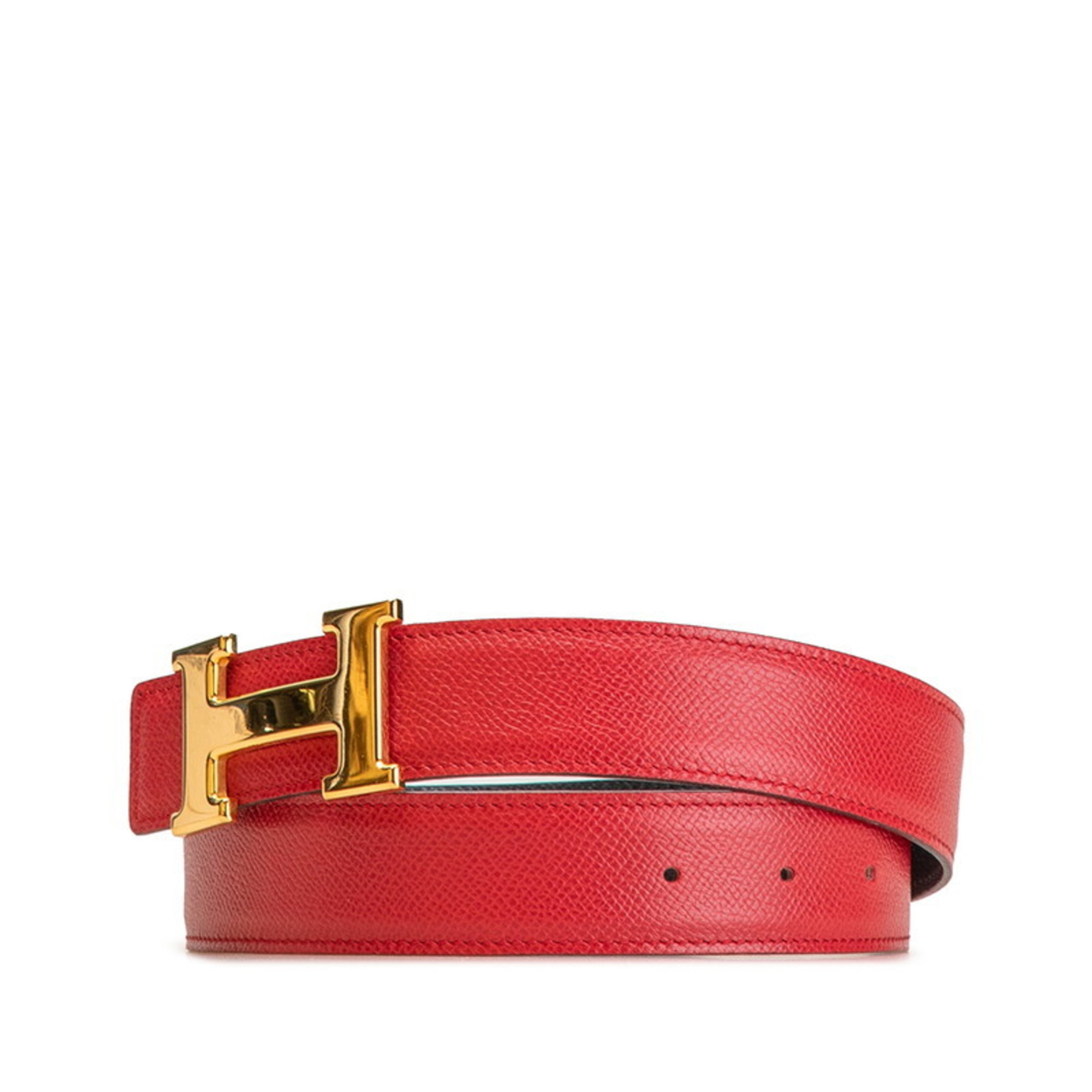 Hermes Constance Reversible H Belt 60 Wine Red Leather Women's HERMES