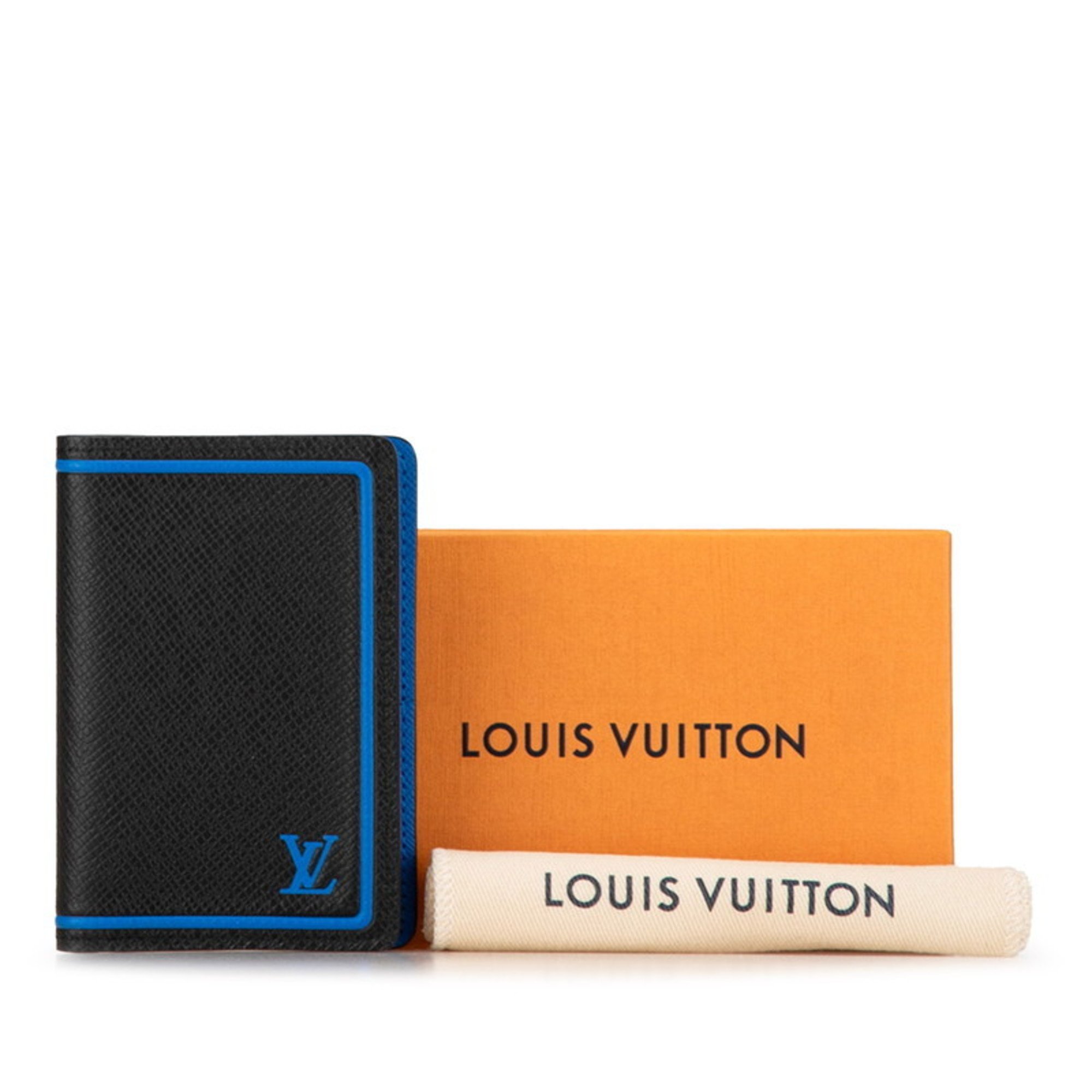 Louis Vuitton Taiga Organizer de Poche Card Case Pass M63329 Noir Black Blue Leather Men's LOUIS VUITTON