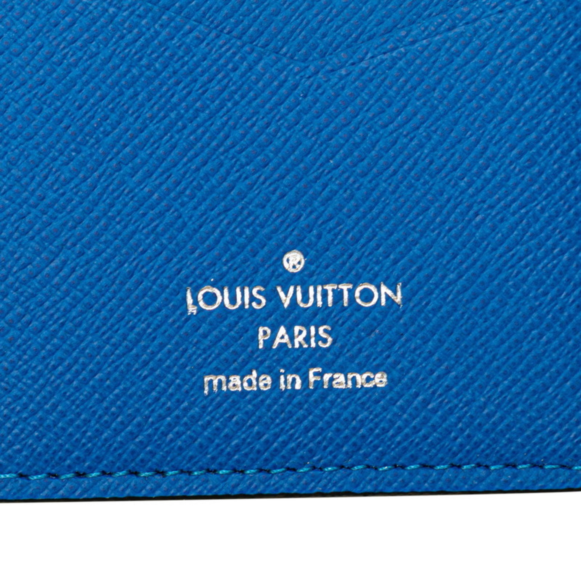 Louis Vuitton Taiga Organizer de Poche Card Case Pass M63329 Noir Black Blue Leather Men's LOUIS VUITTON