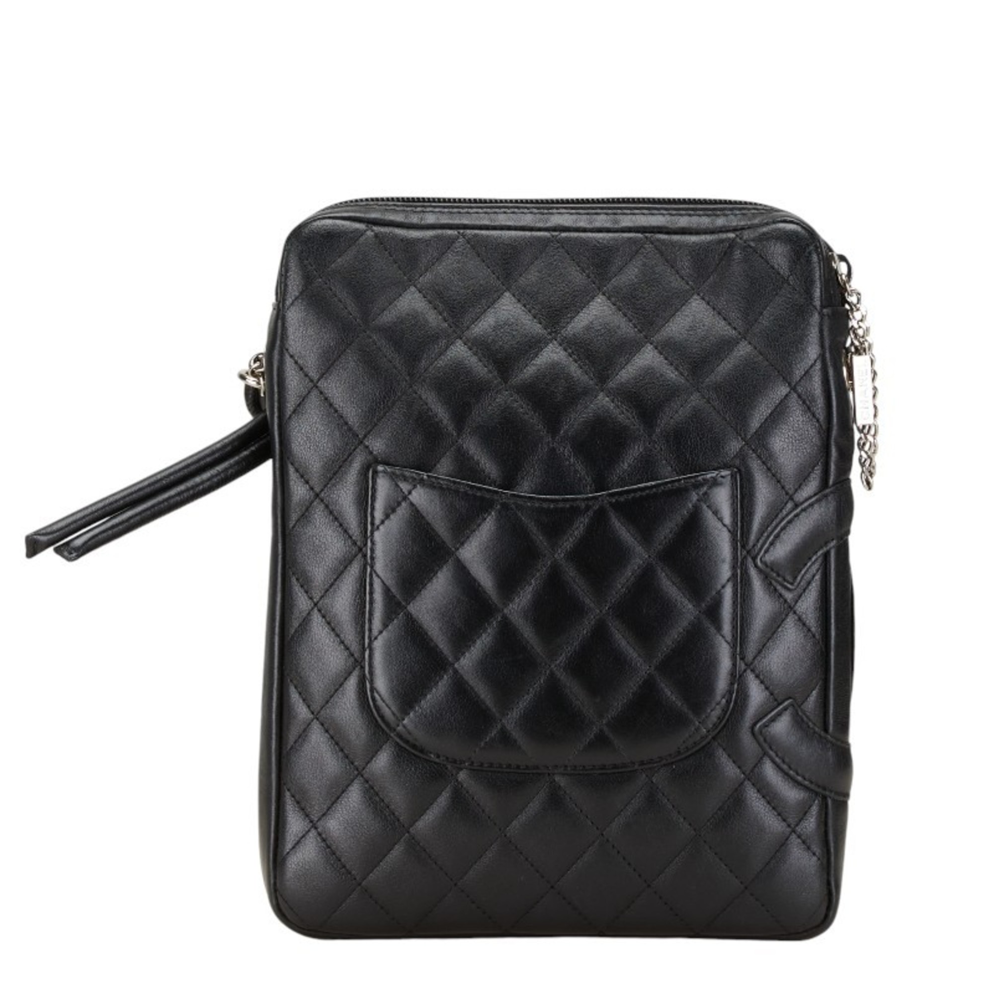 CHANEL Cambon Line Coco Mark Quilted Shoulder Bag Black Leather Women's