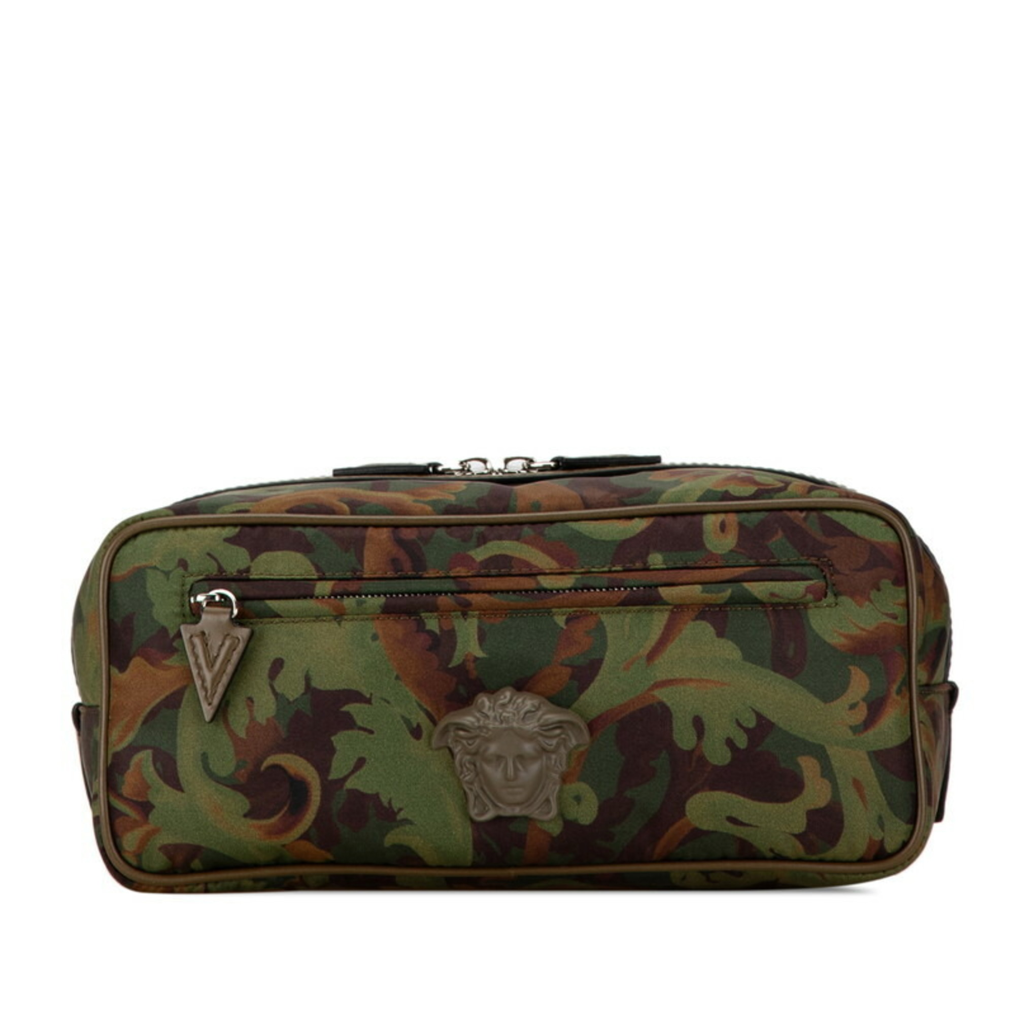 Versace Medusa camouflage clutch bag pouch green khaki nylon leather women's VERSACE