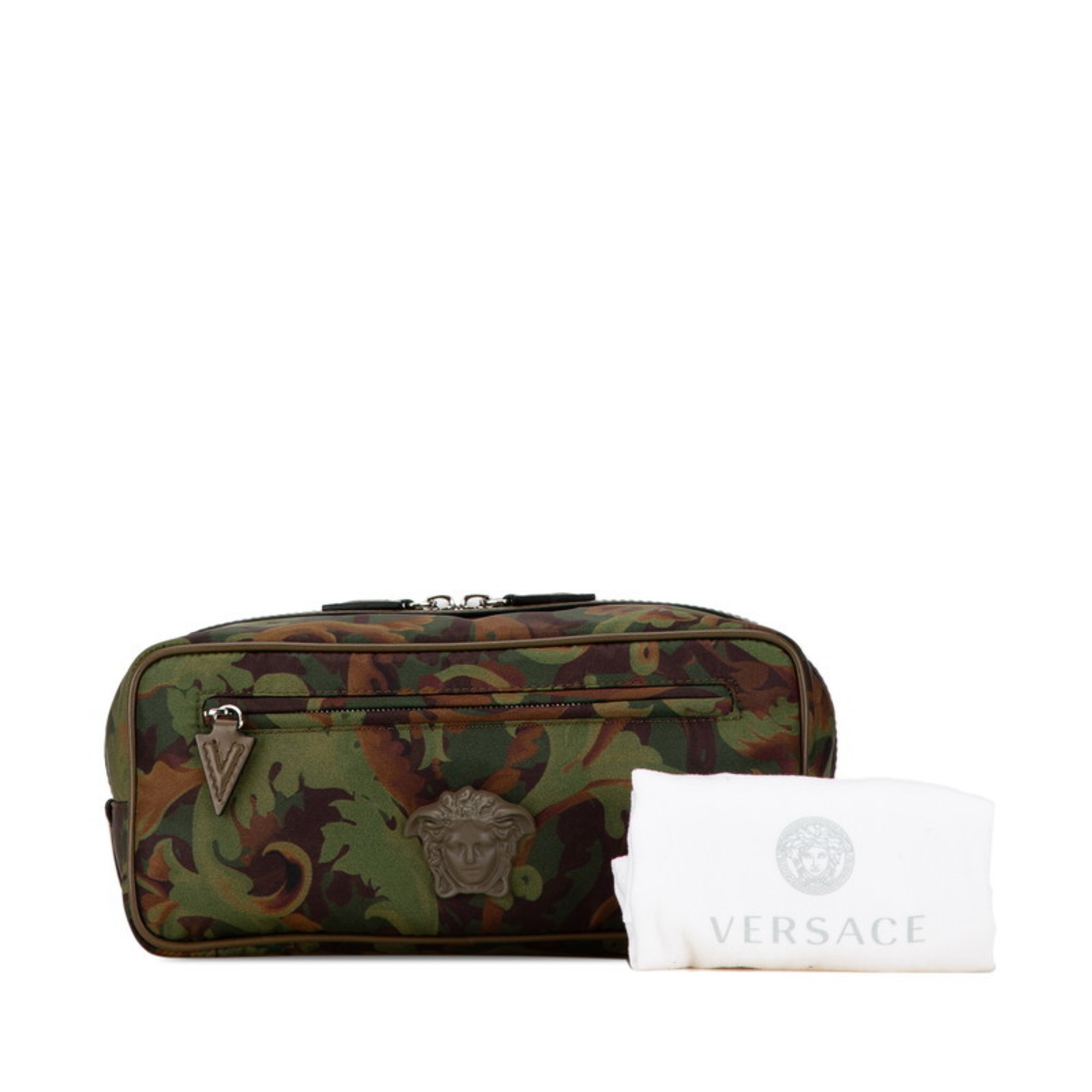 Versace Medusa camouflage clutch bag pouch green khaki nylon leather women's VERSACE