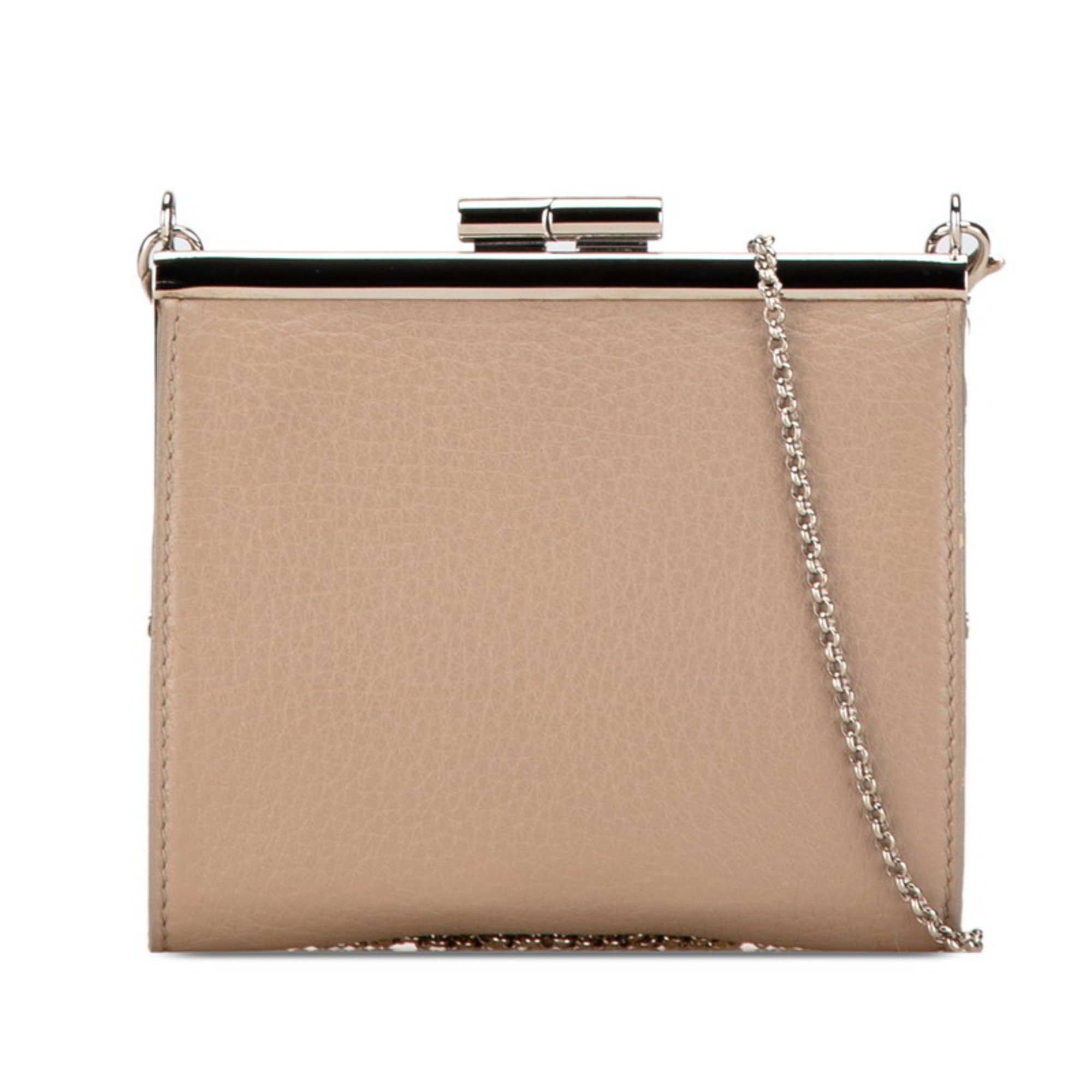 BVLGARI Chain Shoulder Wallet Greige Beige Leather Women's