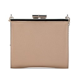 BVLGARI Chain Shoulder Wallet Greige Beige Leather Women's