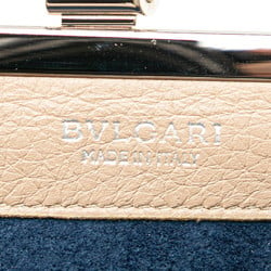 BVLGARI Chain Shoulder Wallet Greige Beige Leather Women's