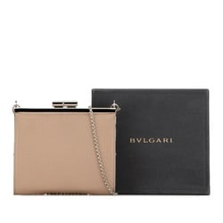 BVLGARI Chain Shoulder Wallet Greige Beige Leather Women's