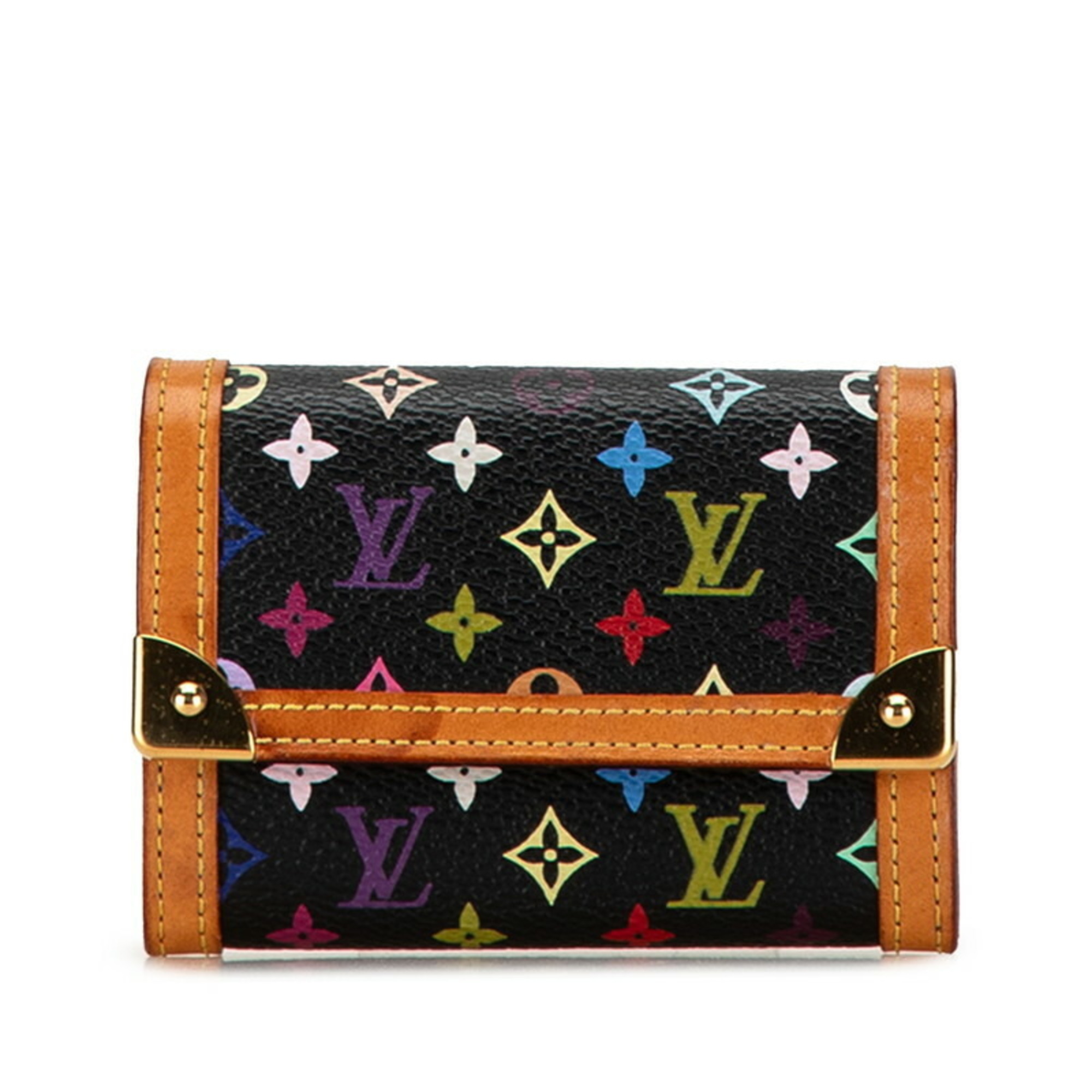 Louis Vuitton Monogram Multicolor Porto Monnaie Plat Coin Case M92656 Noir Black PVC Leather Women's LOUIS VUITTON