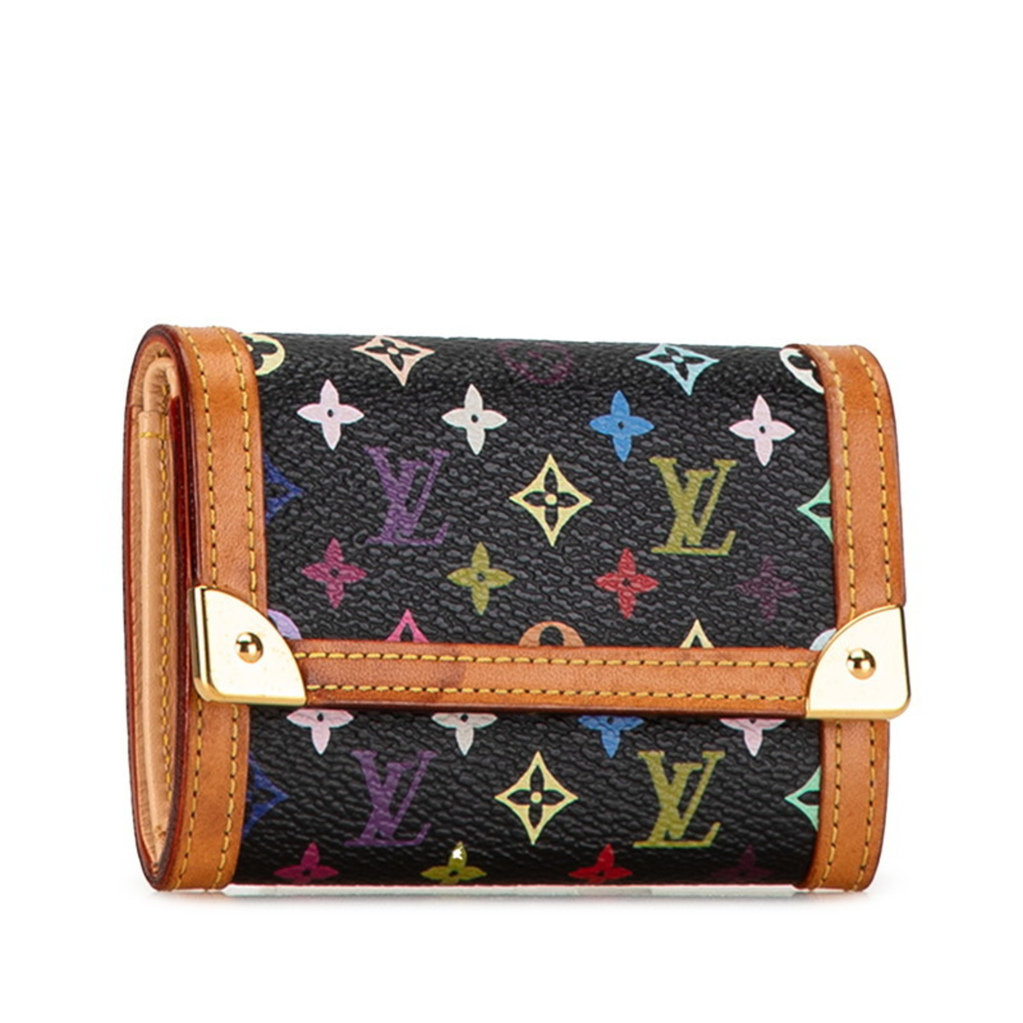 Louis Vuitton Monogram Multicolor Porto Monnaie Plat Coin Case M92656 Noir Black PVC Leather Women's LOUIS VUITTON