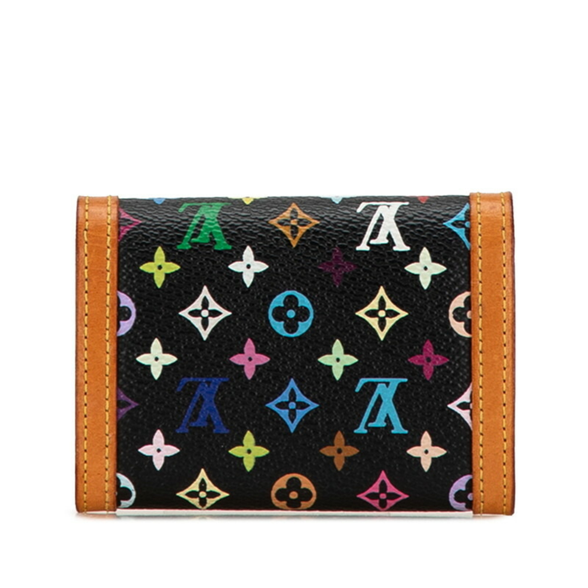 Louis Vuitton Monogram Multicolor Porto Monnaie Plat Coin Case M92656 Noir Black PVC Leather Women's LOUIS VUITTON