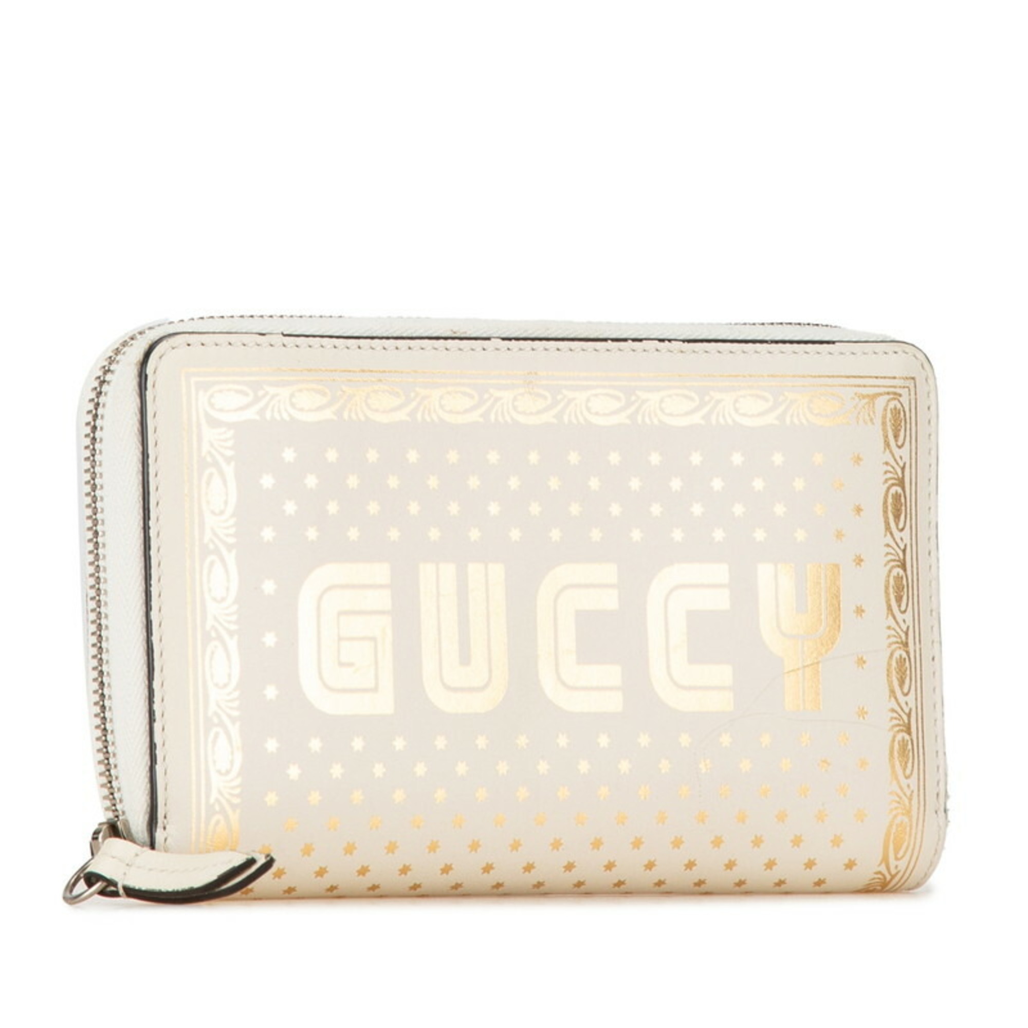 GUCCY SEGA Print Round Long Wallet 510488 Ivory White Leather Women's GUCCI