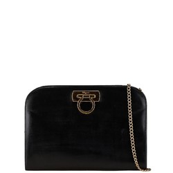 Salvatore Ferragamo Gancini Chain Shoulder Bag Black Gold Leather Women's