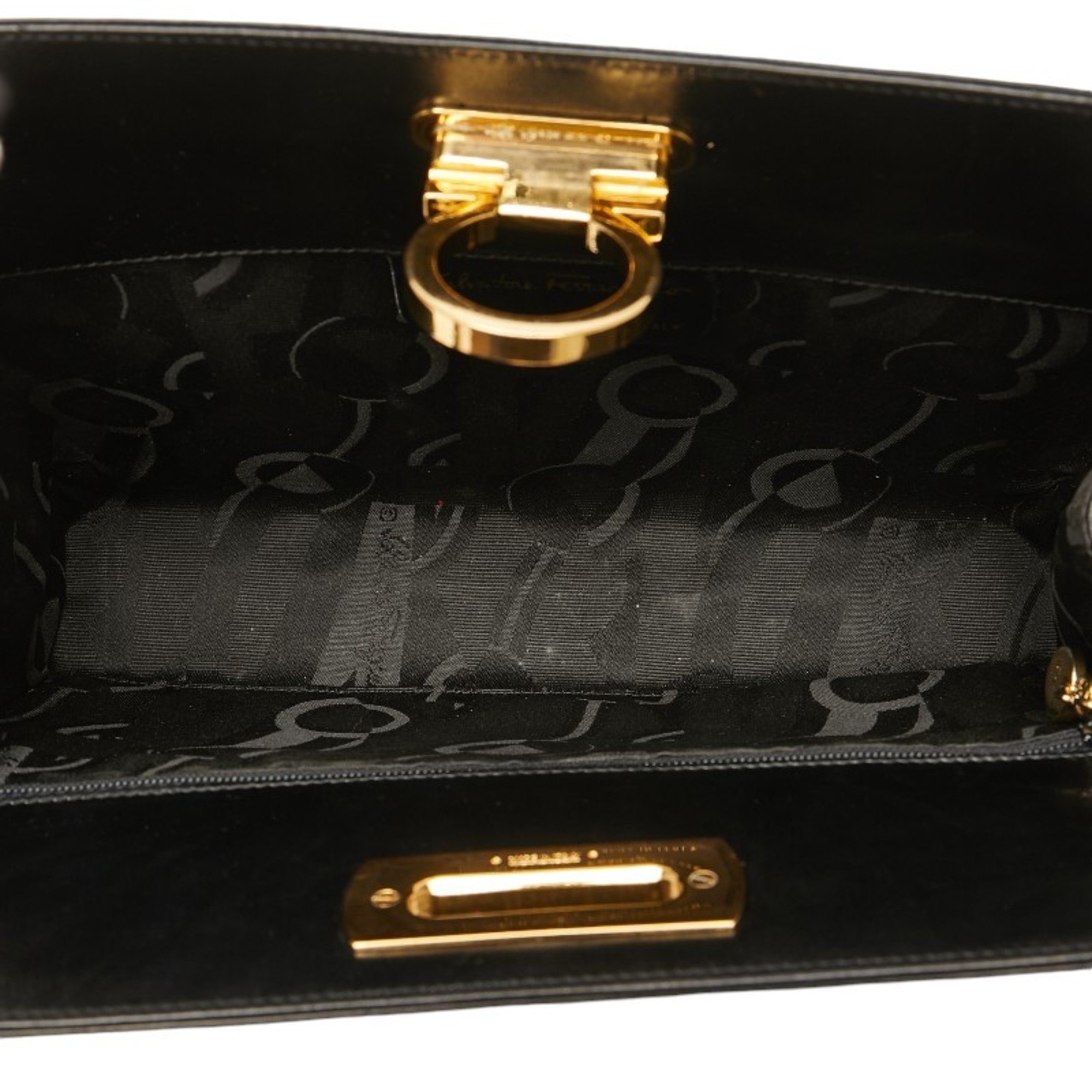 Salvatore Ferragamo Gancini Chain Shoulder Bag Black Gold Leather Women's