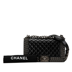 CHANEL BOY CHAIN SHOULDER BAG BLACK LAMBSKIN WOMEN'S