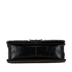 CHANEL BOY CHAIN SHOULDER BAG BLACK LAMBSKIN WOMEN'S