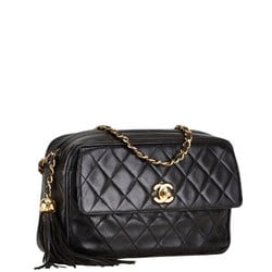 Chanel Matelasse Coco Mark Chain Shoulder Bag Black Lambskin Women's CHANEL