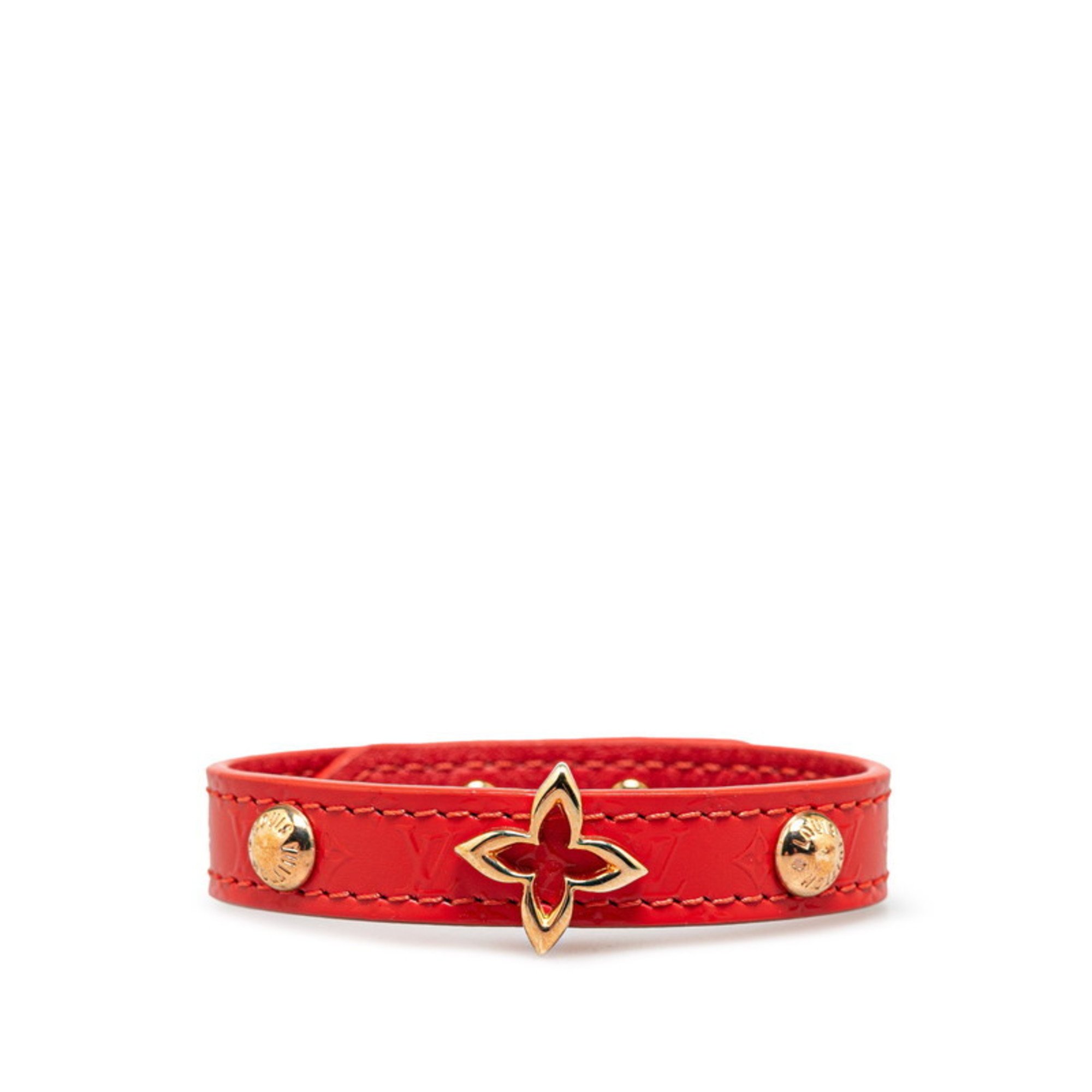 Louis Vuitton Monogram Flower Bracelet #17 M6535 Red Leather Women's LOUIS VUITTON