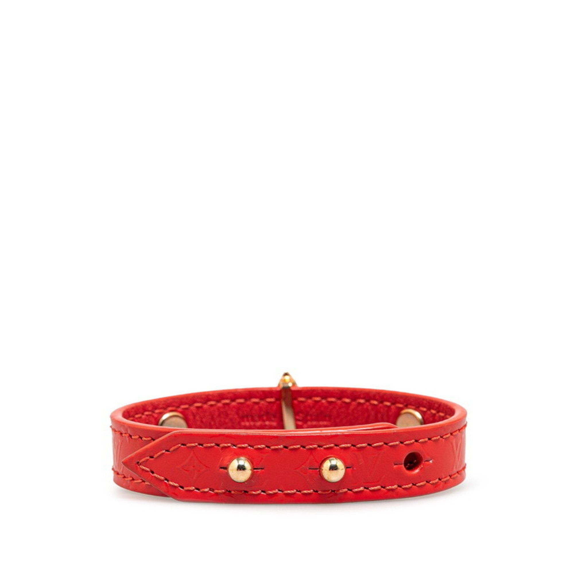 Louis Vuitton Monogram Flower Bracelet #17 M6535 Red Leather Women's LOUIS VUITTON