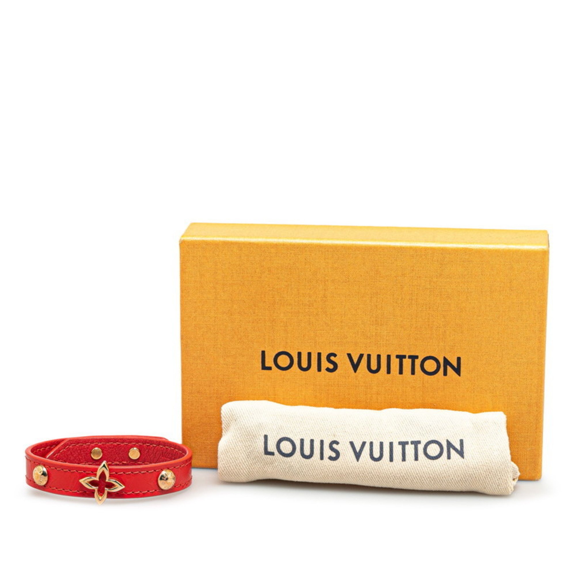 Louis Vuitton Monogram Flower Bracelet #17 M6535 Red Leather Women's LOUIS VUITTON