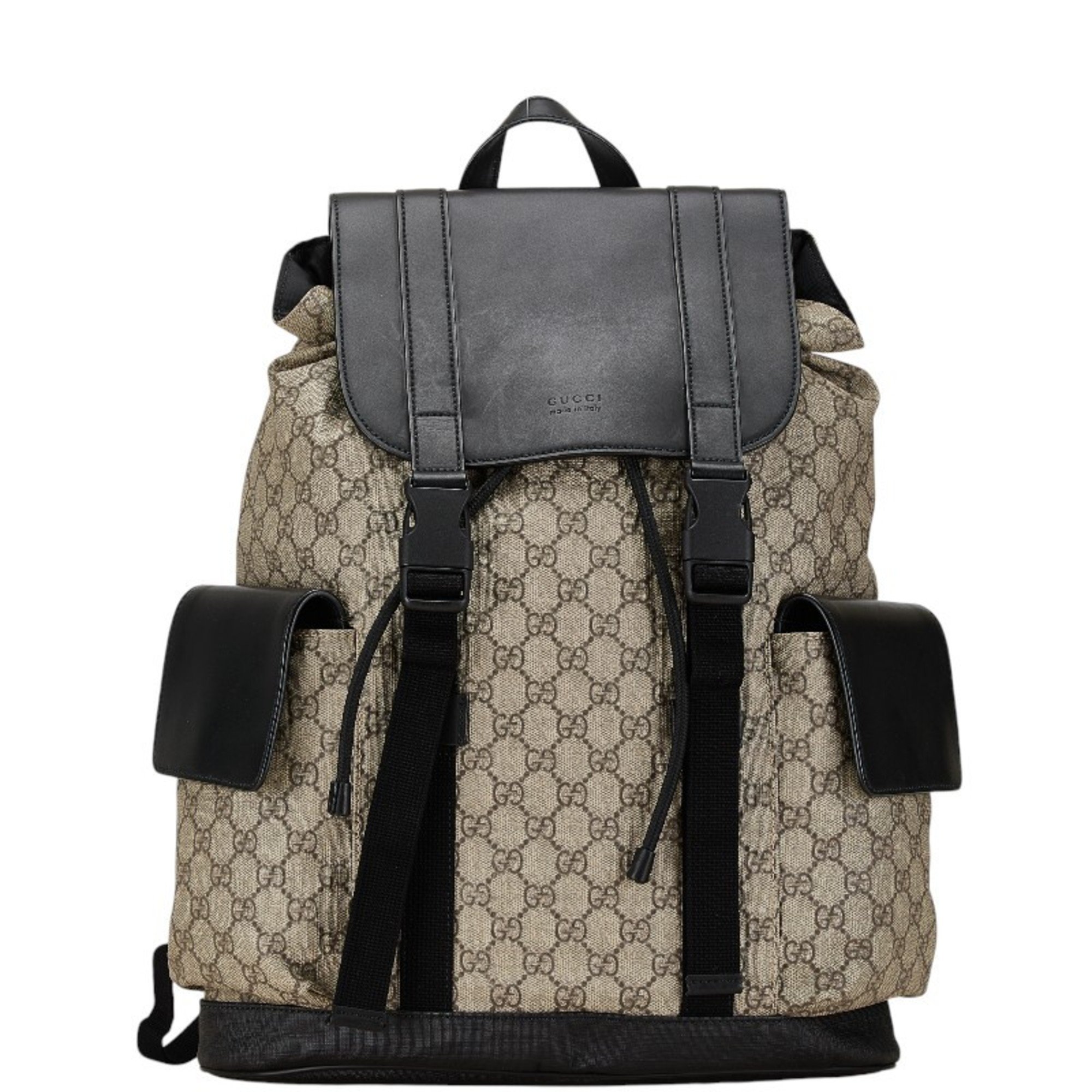 Gucci GG Supreme Backpack 450958 Beige Black Canvas Leather Women's GUCCI