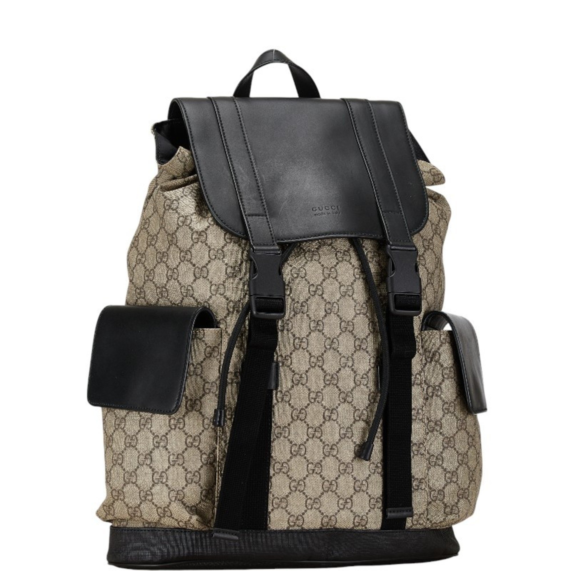 Gucci GG Supreme Backpack 450958 Beige Black Canvas Leather Women's GUCCI