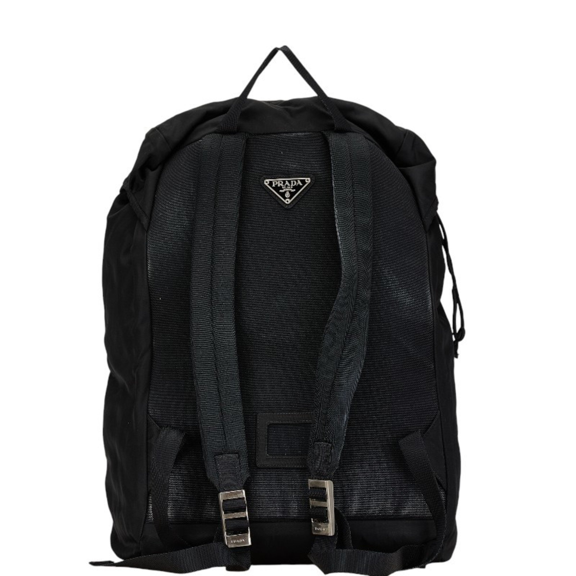 Prada Triangle Plate Backpack Black Nylon Leather Women's PRADA