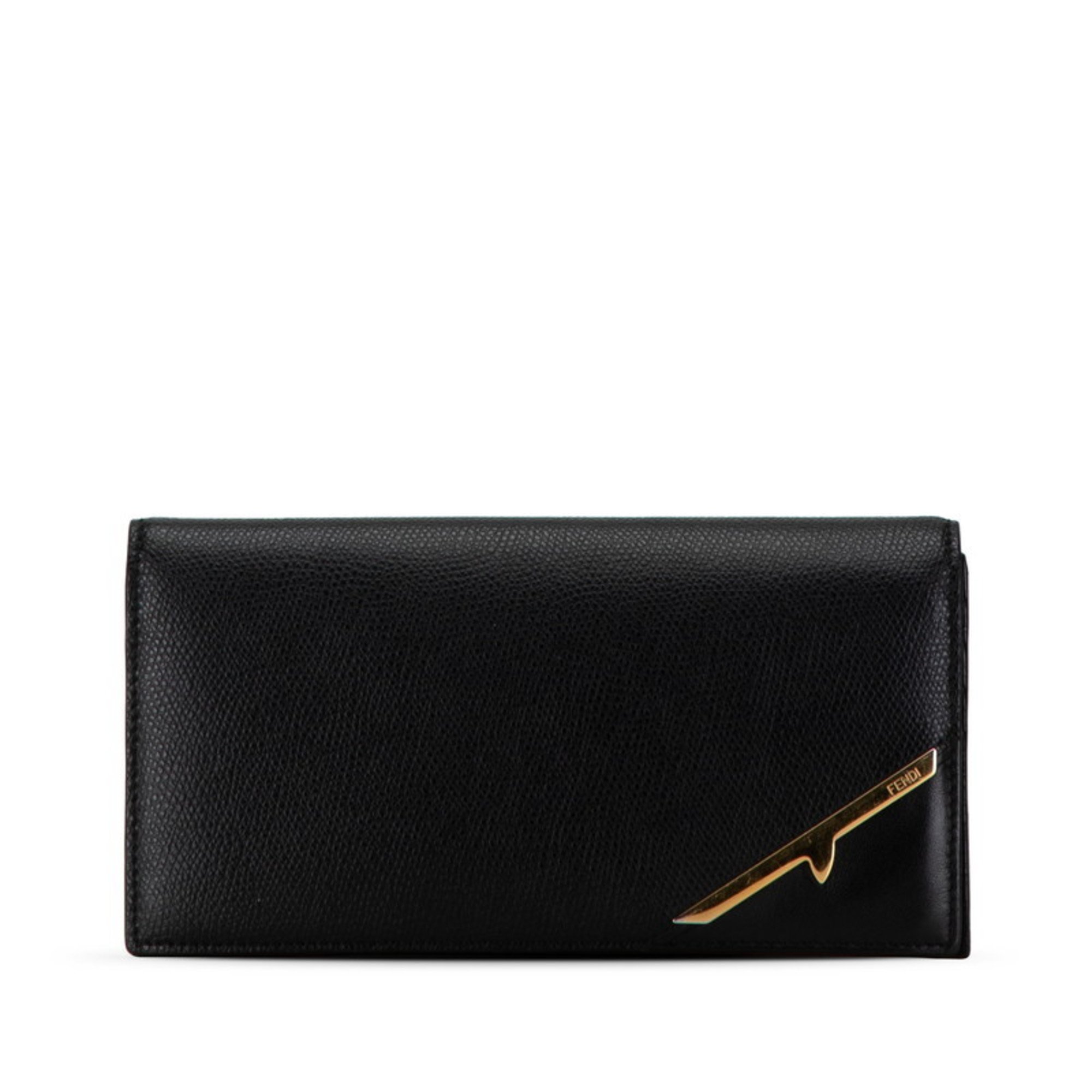 FENDI Long Wallet 7M0264 Black Leather Women's