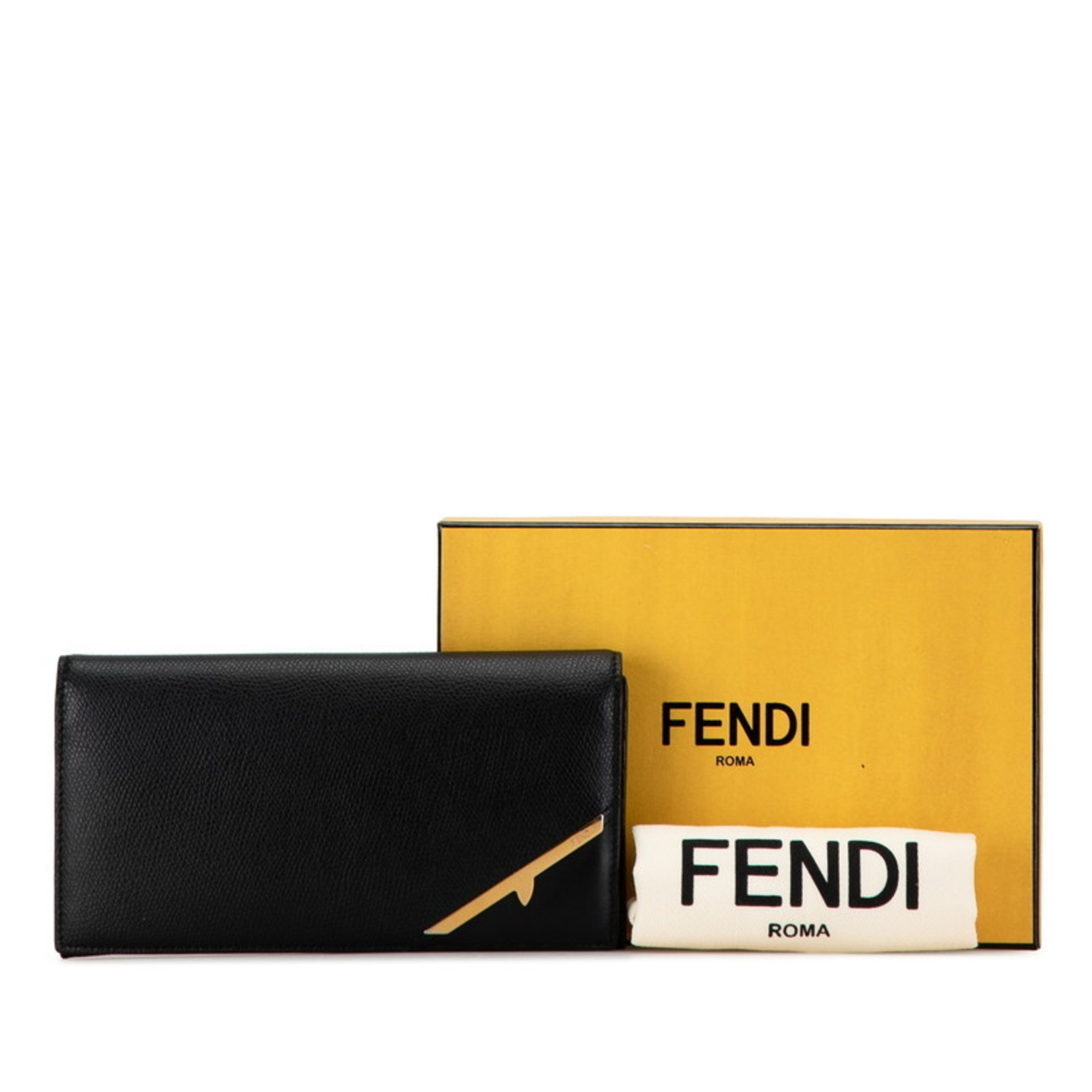 FENDI Long Wallet 7M0264 Black Leather Women's