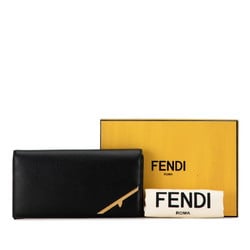 FENDI Long Wallet 7M0264 Black Leather Women's