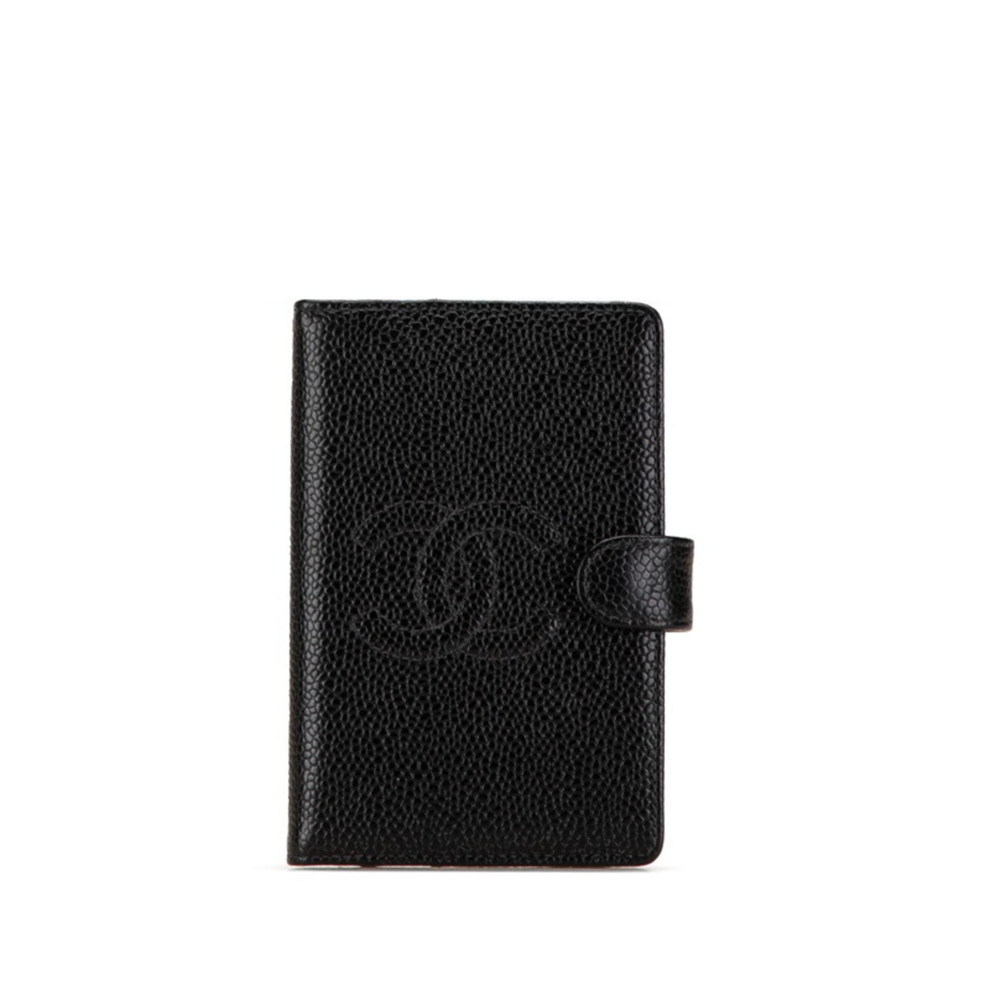 CHANEL Coco Mark Notebook Cover Agenda Black Caviar Skin Women's