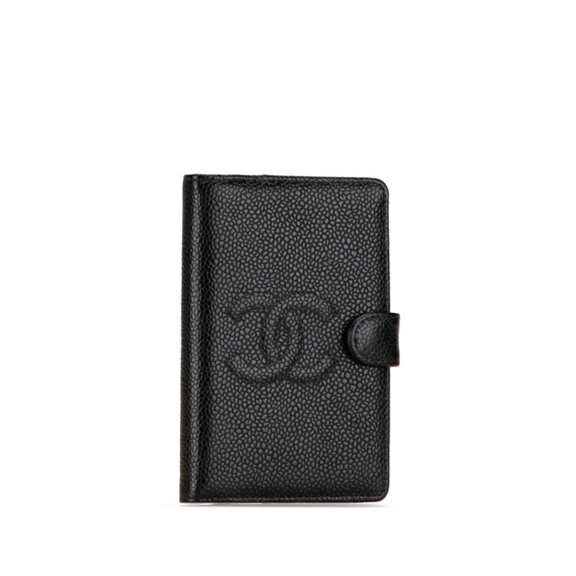 CHANEL Coco Mark Notebook Cover Agenda Black Caviar Skin Women's