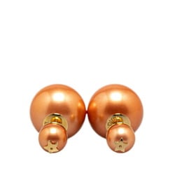 Christian Dior Dior Earrings Brown Gold Faux Pearl Plated Women's