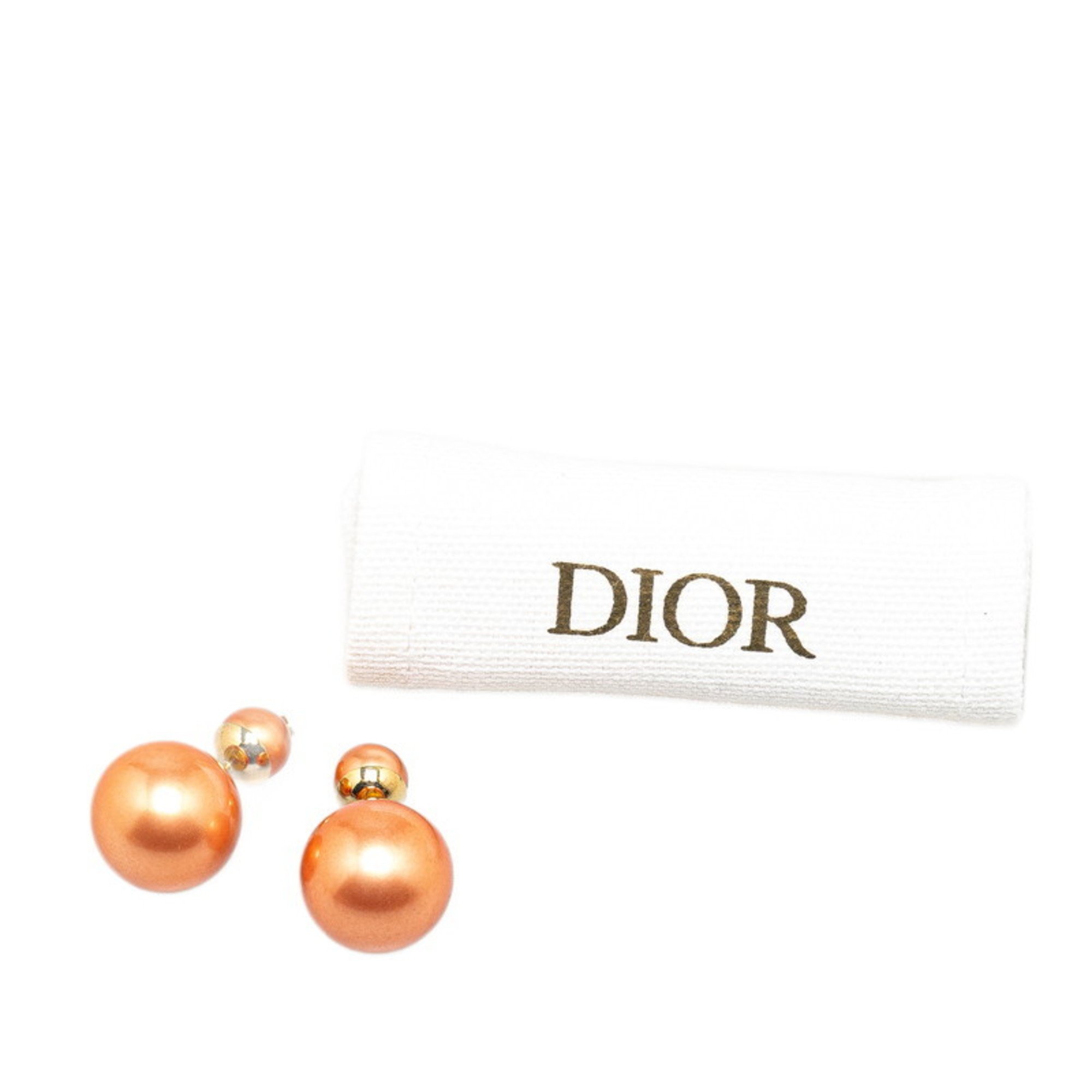 Christian Dior Dior Earrings Brown Gold Faux Pearl Plated Women's