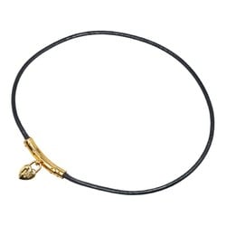 Hermes Fantasy Heart Choker Black Gold Leather Plated Women's HERMES