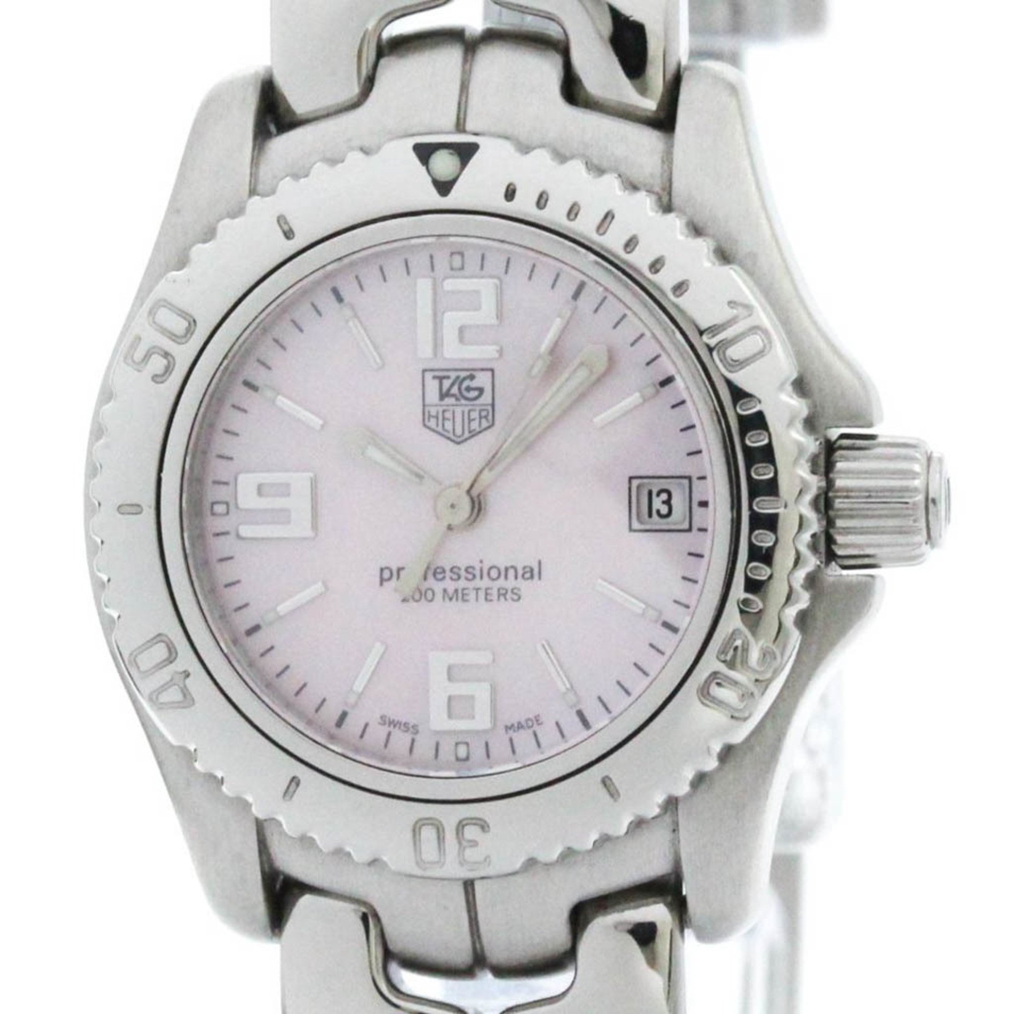 Polished TAG HEUER Link Pink MOP Dial Steel Quartz Ladies Watch WT141F BF568488