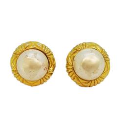 Chanel Earrings Circle Faux Pearl GP Plated Gold Women's