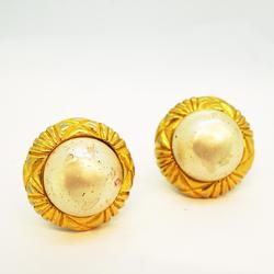 Chanel Earrings Circle Faux Pearl GP Plated Gold Women's