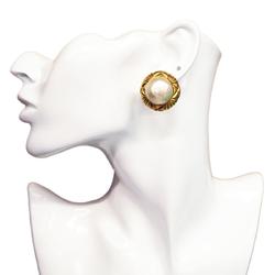 Chanel Earrings Circle Faux Pearl GP Plated Gold Women's