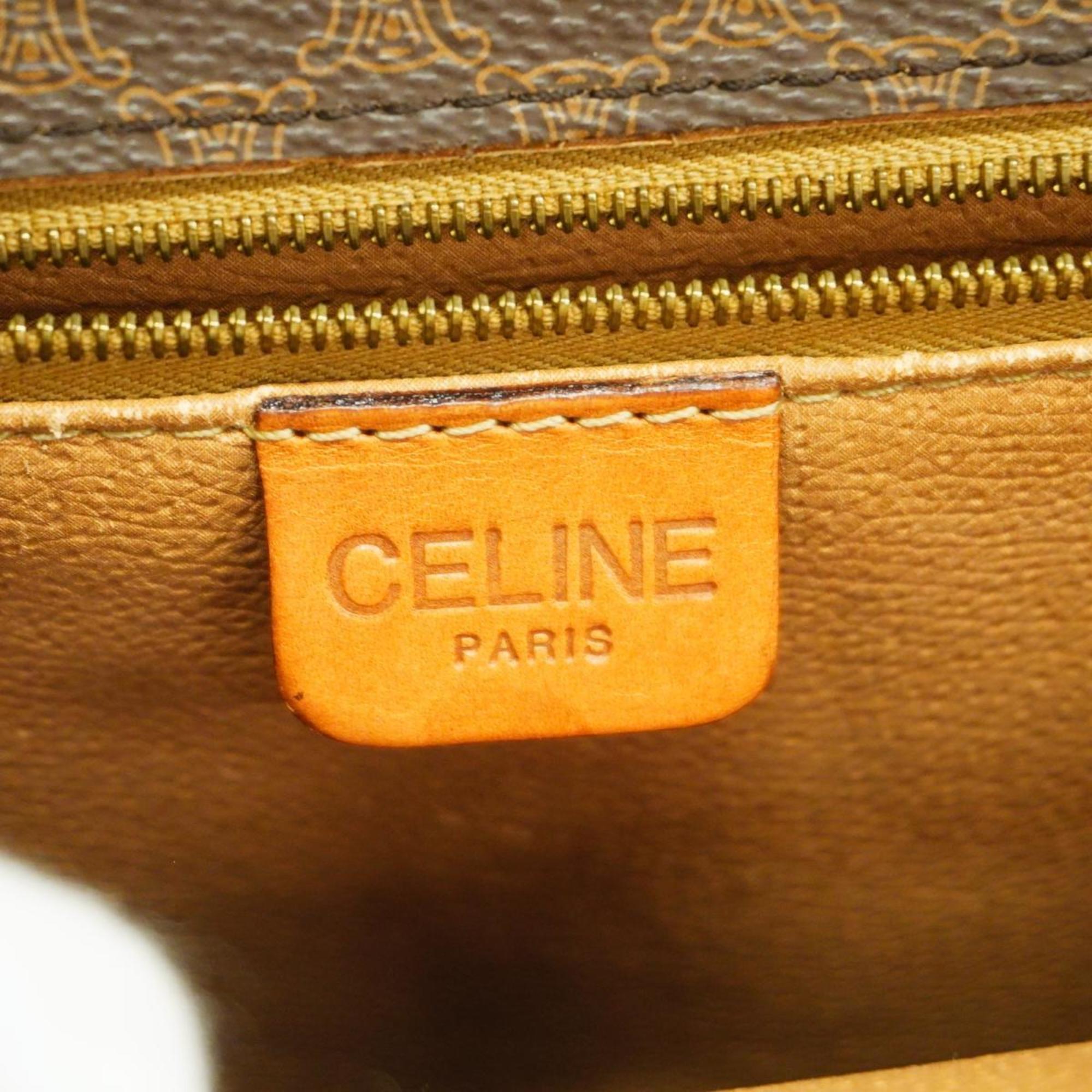 Celine Shoulder Bag Macadam Leather Brown Women's