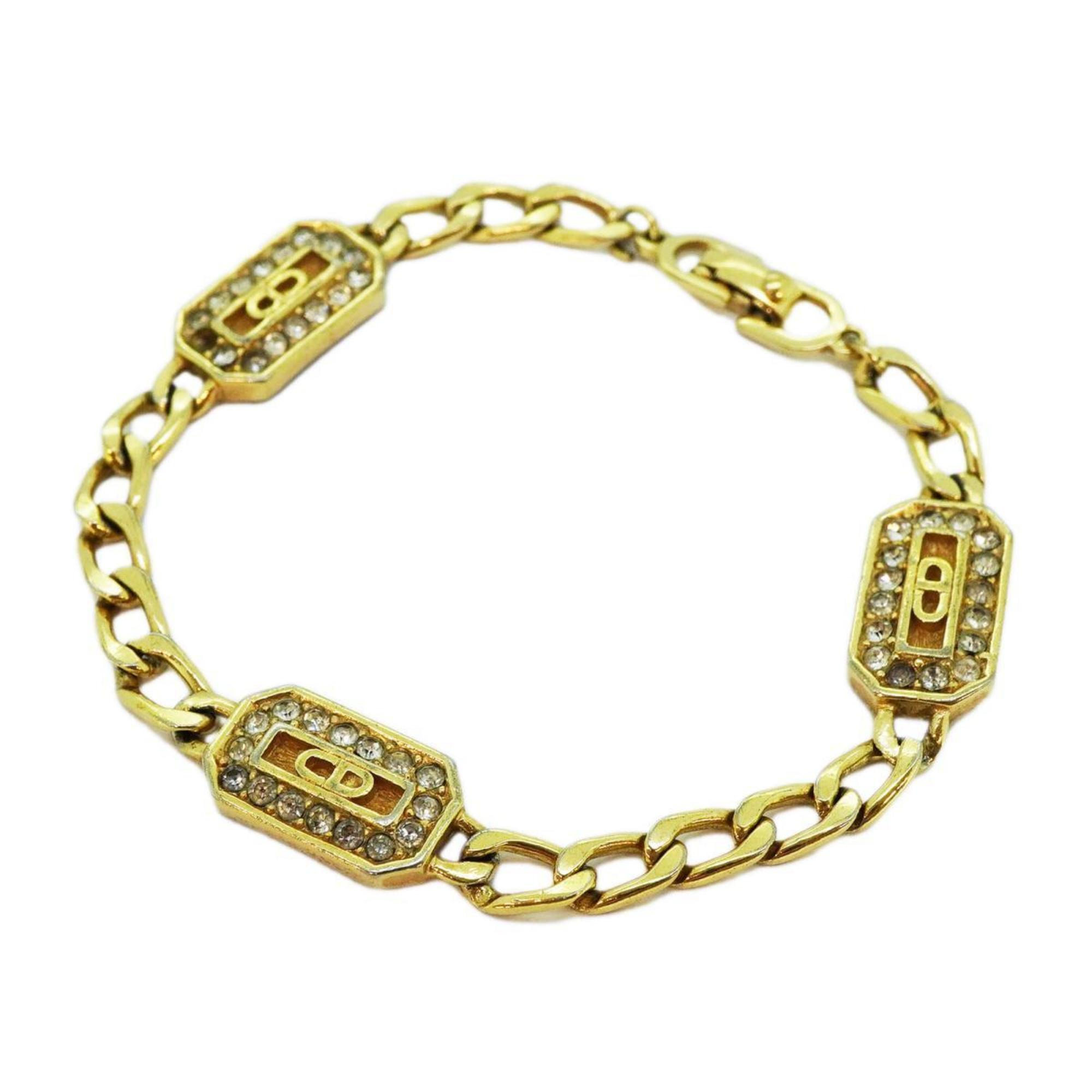 Christian Dior Bracelet CD Rhinestone GP Plated Gold Women's