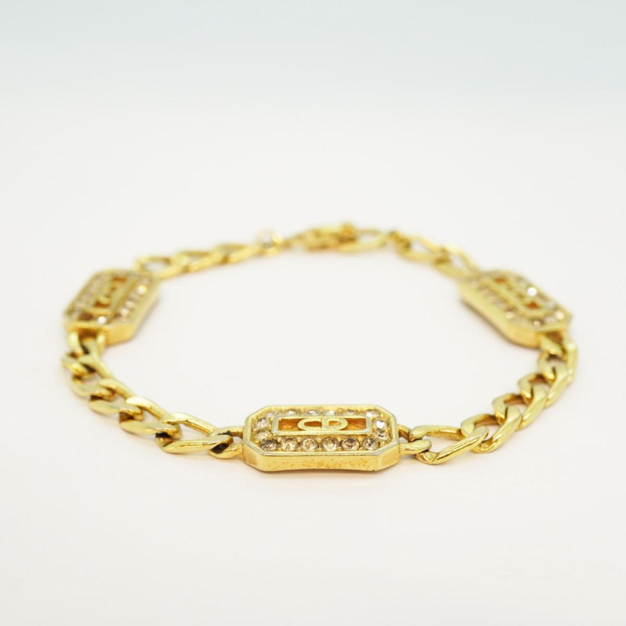 Christian Dior Bracelet CD Rhinestone GP Plated Gold Women's